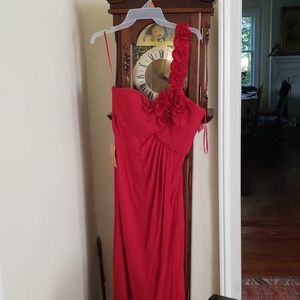 Red one shoulder maxi dress